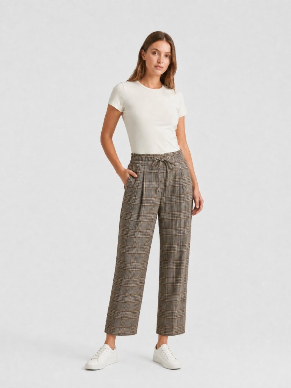 TOPSHOP PETITE Plaid Drawstring Wide-Leg Pants